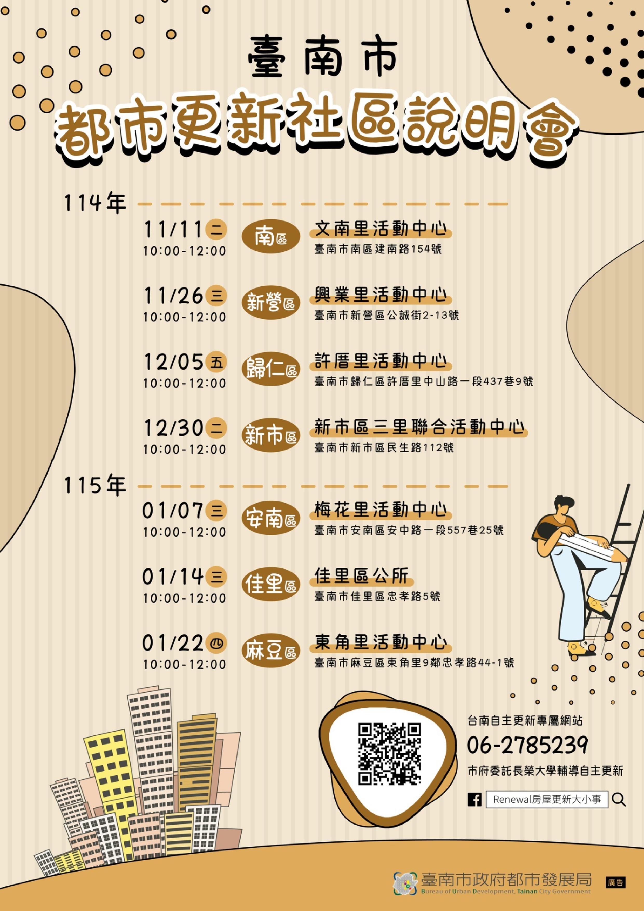 臺南市都發局宣布都市更新說明會第二階段正式展開　南區至麻豆7場次巡迴助社區自主「拉皮」再生