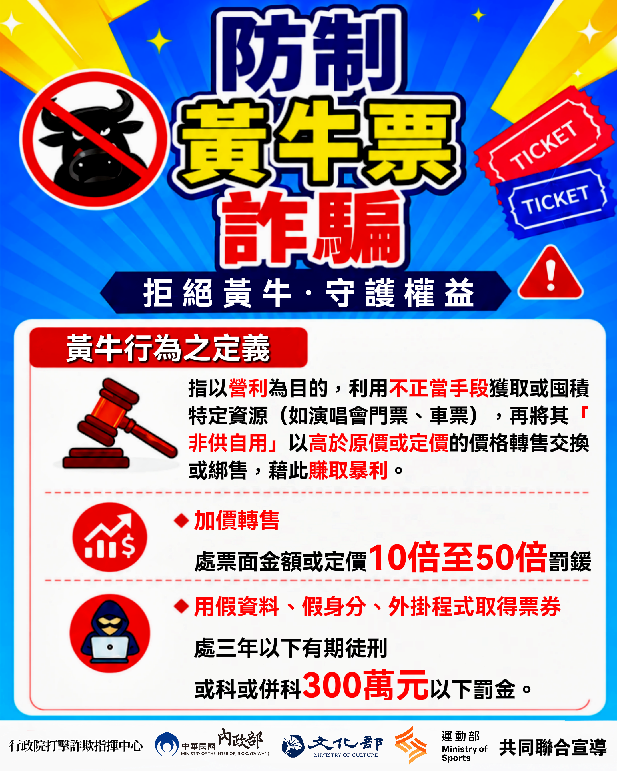 打擊黃牛加價轉售與購票詐騙　行政院籲民眾掌握「三不原則」安心應援防落入陷阱