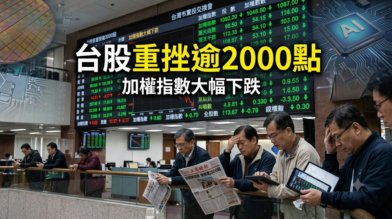 台股盤中重挫逾2000點失守44000點　台積電跌105元、電子權值股全面走弱