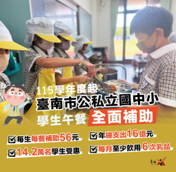 臺南國中小營養午餐全面免費　臺南市長黃偉哲批蔣萬安政策是政治潘朵拉盒子導致公共政策被選舉操作綁架