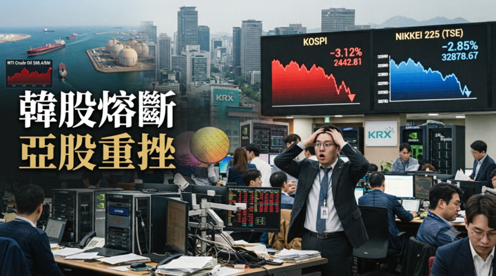 亞洲股市重挫｜韓股盤中熔斷、日股暴跌逾2,000點　AI投資疑慮與油價飆升衝擊亞股