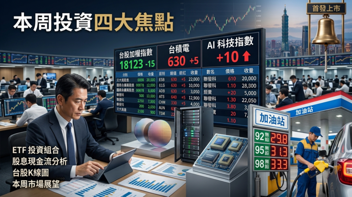 0050、0056同步除息倒數　台股本周聚焦ETF配息、新股申購、AI財報與中油油價四大焦點