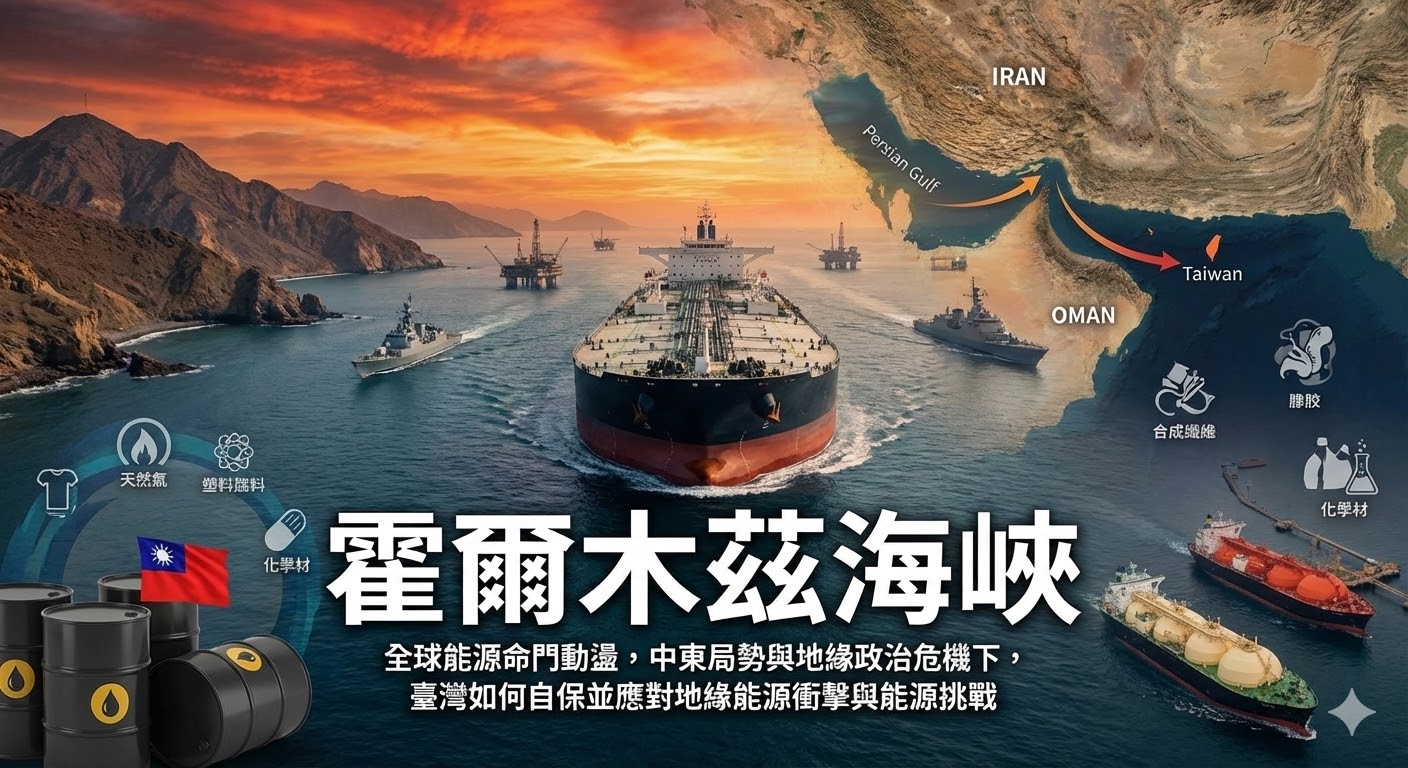 霍爾木茲海峽風險升高，地緣政治危機推動全球能源命門動盪，臺灣面臨前所未有地緣能源衝擊與能源挑戰，自保刻不容緩